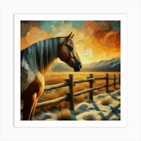 Abstract Horse In Pasture At Sunset 1 Art Print