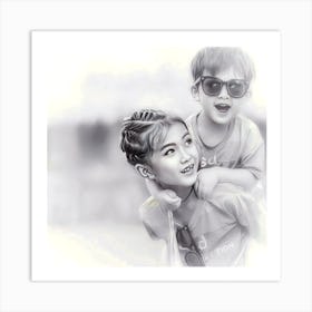 Portrait Of A Boy And Girl Art Print