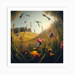 Dragonflies In The Meadow 1 Art Print