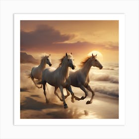 0 Horses Galloping On The Beach At Sunset Esrgan V1 X2plus (1) Art Print