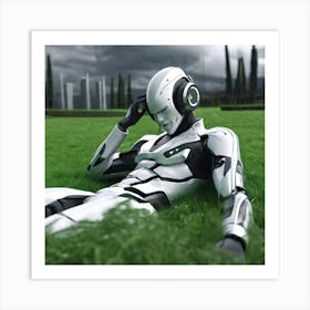 Robot Laying In The Grass 1 Art Print