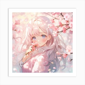 Anime Girl In Cherry Blossoms 1 Art Print