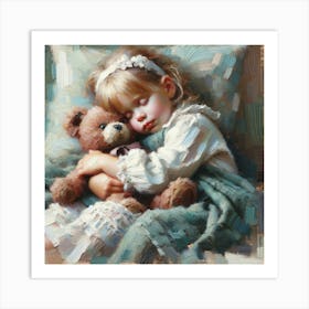 Little Girl Sleeping With A Teddy Bear Art Print Art Print