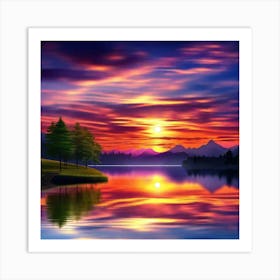 Sunset Over Lake 32 Art Print