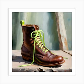 An Impressionist Painting Of An Old Boot With Brand Neon Green Laces 2 Art Print