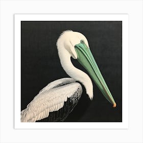 Ohara Koson Inspired Bird Painting Pelican 2 Square Art Print