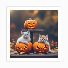 Cute Kittens In Pumpkins Art Print