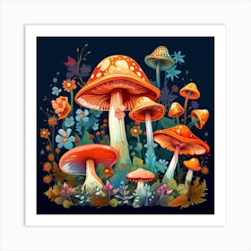 Mushrooms And Flowers 41 Art Print