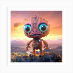 Cute Little Alien Standing On A Rock Art Print