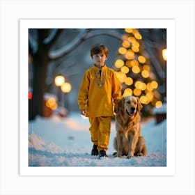 Boy And Dog In The Snow 4 Poster