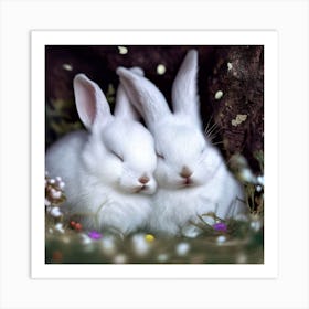 Sleeping White Rabbits Art Print