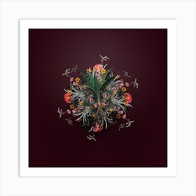 Vintage Date Palm Tree Botanical Wreath on Wine Red n.0489 Art Print