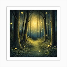 Fireflies In The Forest 1 Art Print