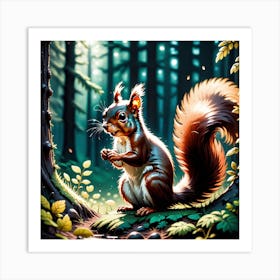 Squirrel In Forest Mysterious (3) Art Print