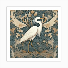 Egret William Morris Style Bird (2) Art Print