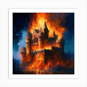 Medival Castle In Fire Art Print