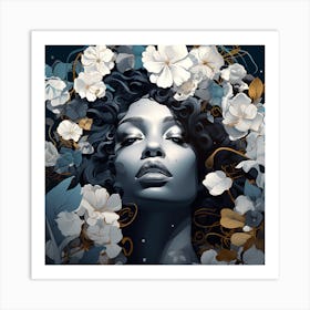 Woman With Flowers On Her Head 2 Art Print