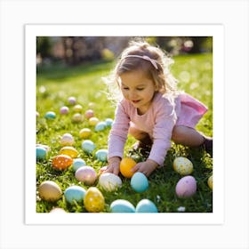 Little Girl Playing With Easter Eggs Art Print