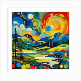 Painting of Yellowstone National Park with cosmic colors in style of Kandinsky 1 Art Print