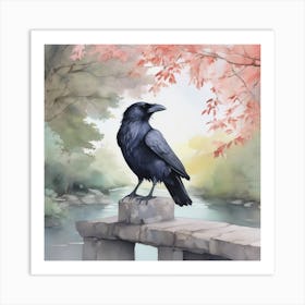 Raven Perched On Bridge Art Print