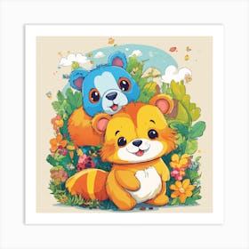 Two Cartoon Bears In The Forest Art Print