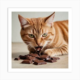 Cat Eating Chocolate 3790720812 Art Print