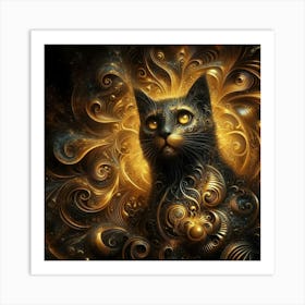 Cat In A Golden Swirl Art Print