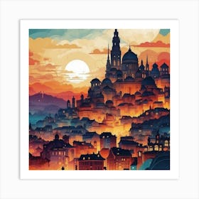 Cityscape At Sunset 1 Art Print