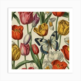 Tulips And Butterflies 5 Art Print