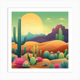 Xerophilous landscape with cacti Art Print