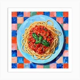 Spaghetti Tomato Sauce Pastel Checkerboard 1 Art Print