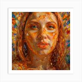 Woman With Orange Paint On Her Face 1 Art Print