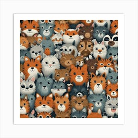 Cute Animals Seamless Pattern Art Print