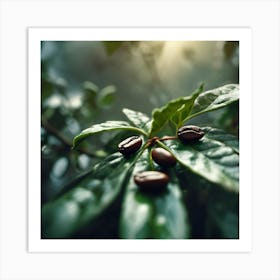 Coffee Beans On A Leaf Art Print