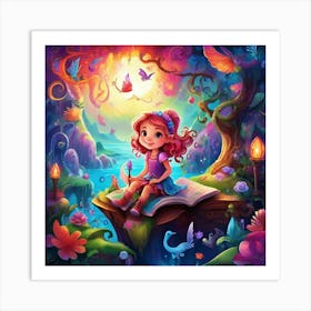 Little Girl Reading A Book 1 Art Print