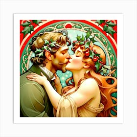 Mistletoe Kissing Art Print