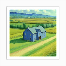 Blue House In The Country Art Print