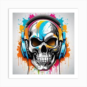 Skull With Headphones 14 Art Print