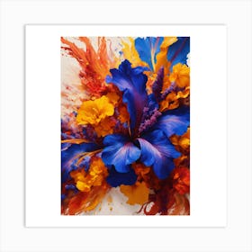 Blue And Orange Flowers Art Print