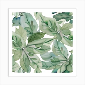 Green Leaves On A White Background 1 Art Print