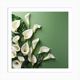 White Calla Lilies On Green Background Art Print