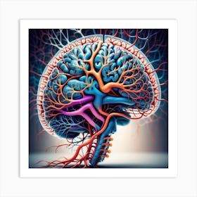 Human Brain With Blood Vessels 14 Art Print