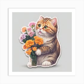 Cat With Flowers Art Print