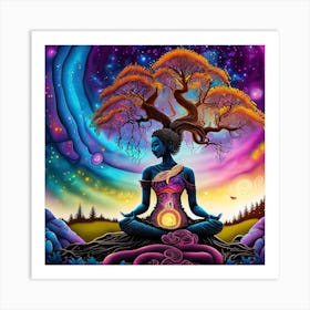 Meditating Woman With Tree Art Print