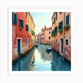 Romantic Watercolor Of A Venetian Canal With Reflections Of Historic Buildings 1 Art Print