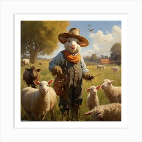 Farmer And His Sheep Art Print