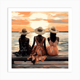 Three Women At Sunset 1 Art Print