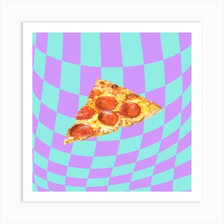 Warped Checkered Pizza Mint & Purple Square Art Print