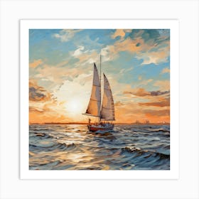 Sailboat At Sunset Art Print