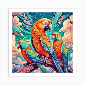 Parrots On A Branch 1 Art Print